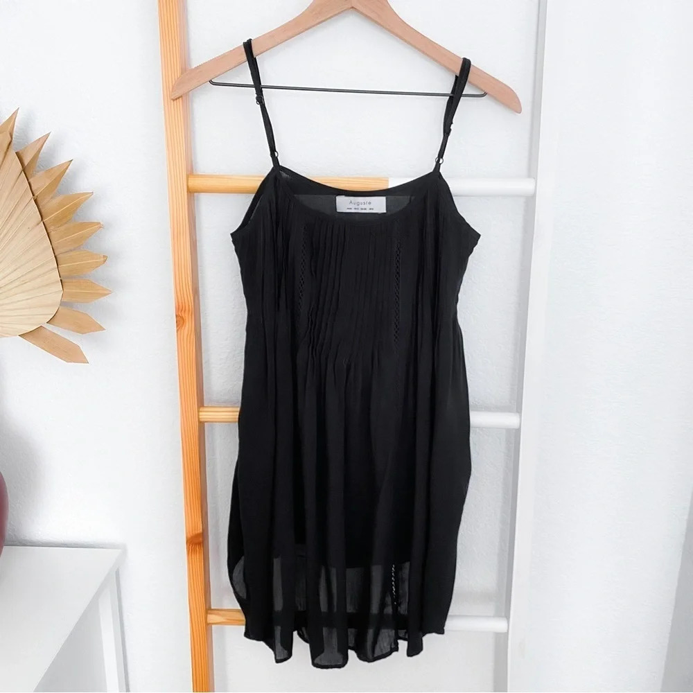 Auguste The Label Pleated Mini Dress Blouse Tunic Top Crochet High Low US 2